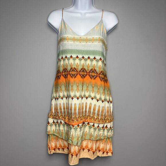 Farm Rio Aztec Tiered Ruffle Strappy Boho Beach Resort Sundress Womens Sz M - Picture 1 of 6